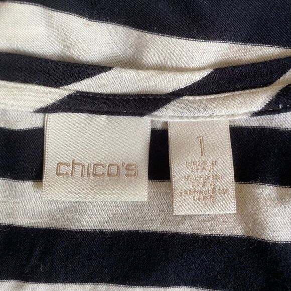 Chico’s Womens Black White Hi Low Tunic Top SZ 1 Chicos - Picture 7 of 10